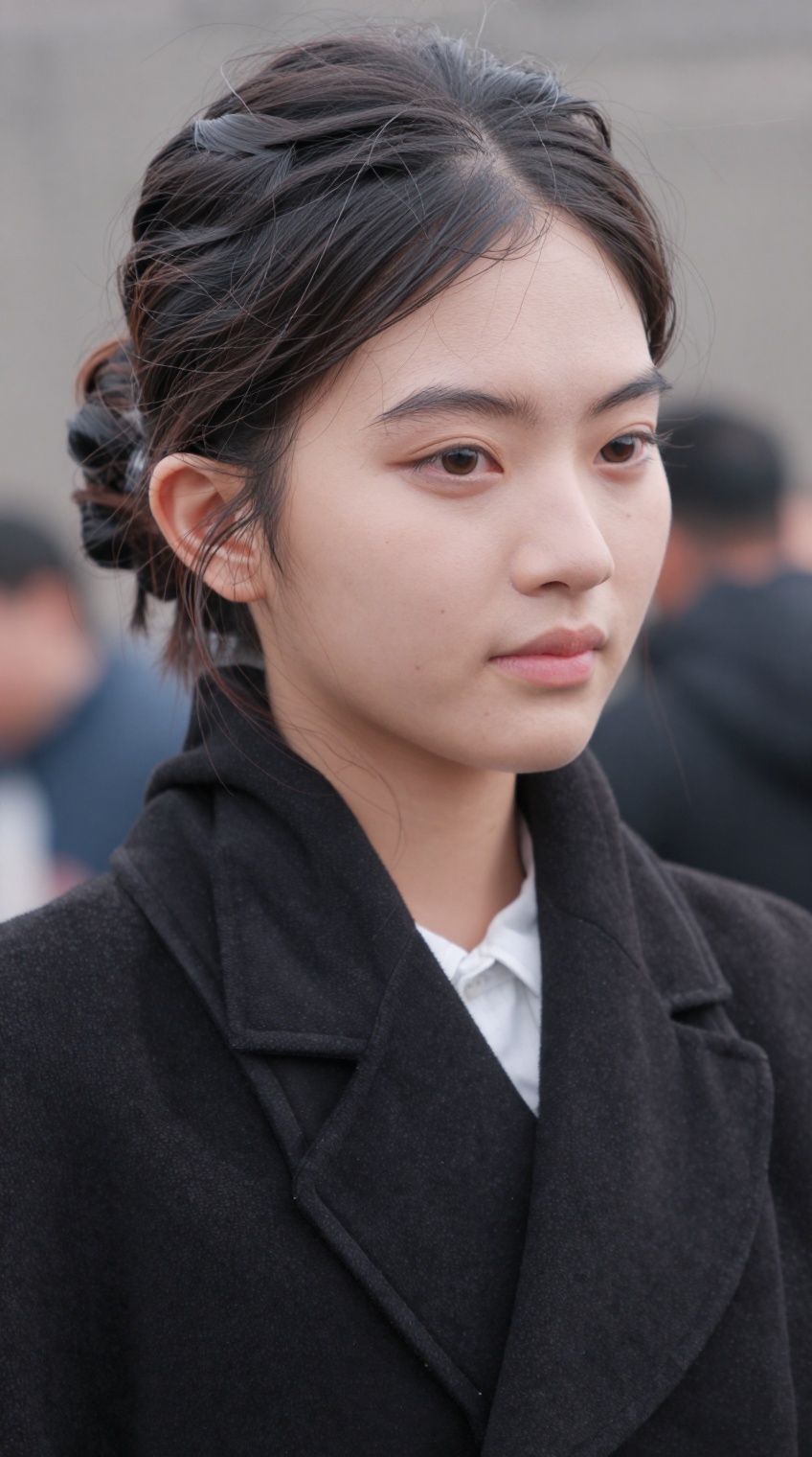 taken_by_ph0ne,  a young woman with a soft,  contemplative expression gazes slightly to the side on Tensor.Art