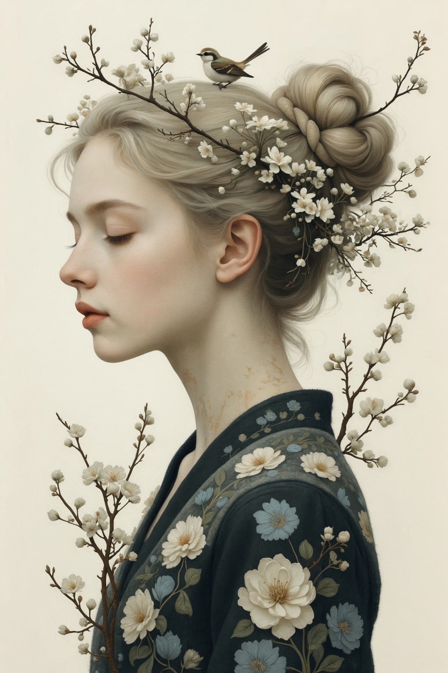 fine art portrait,  floral aesthetic,  painterly realism on Tensor.Art