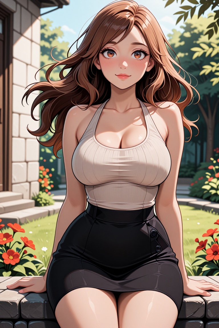 medium shot from thighs up,  young woman early 20s,  fair skin with rosy cheeks on Tensor.Art