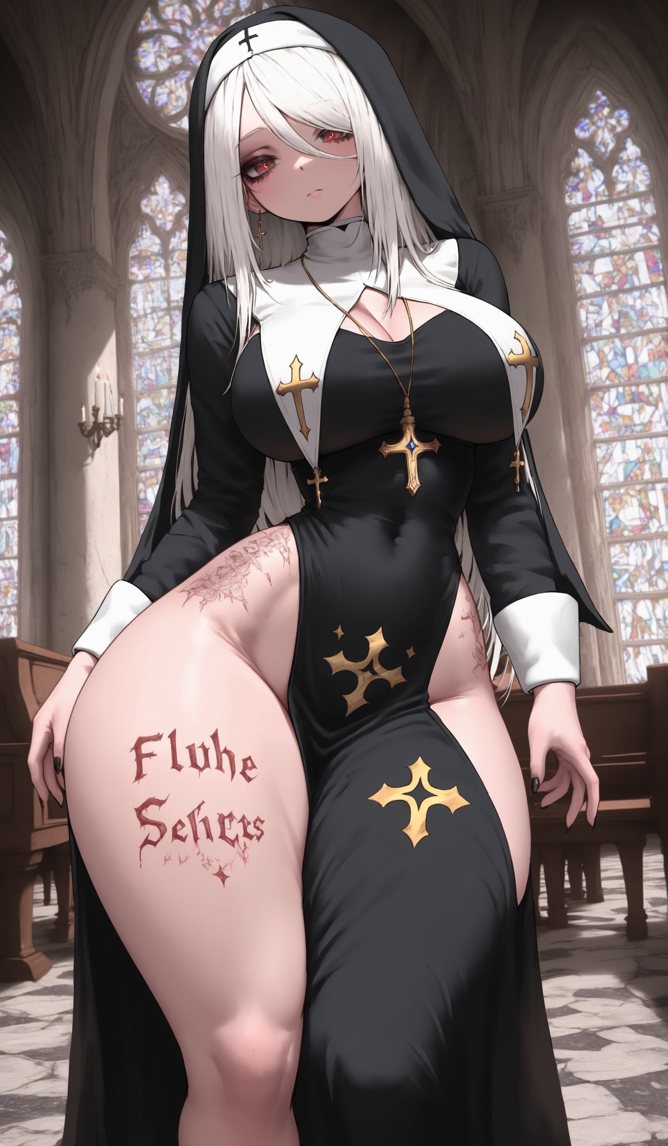 1girl,  white hair,  nun outfit on Tensor.Art