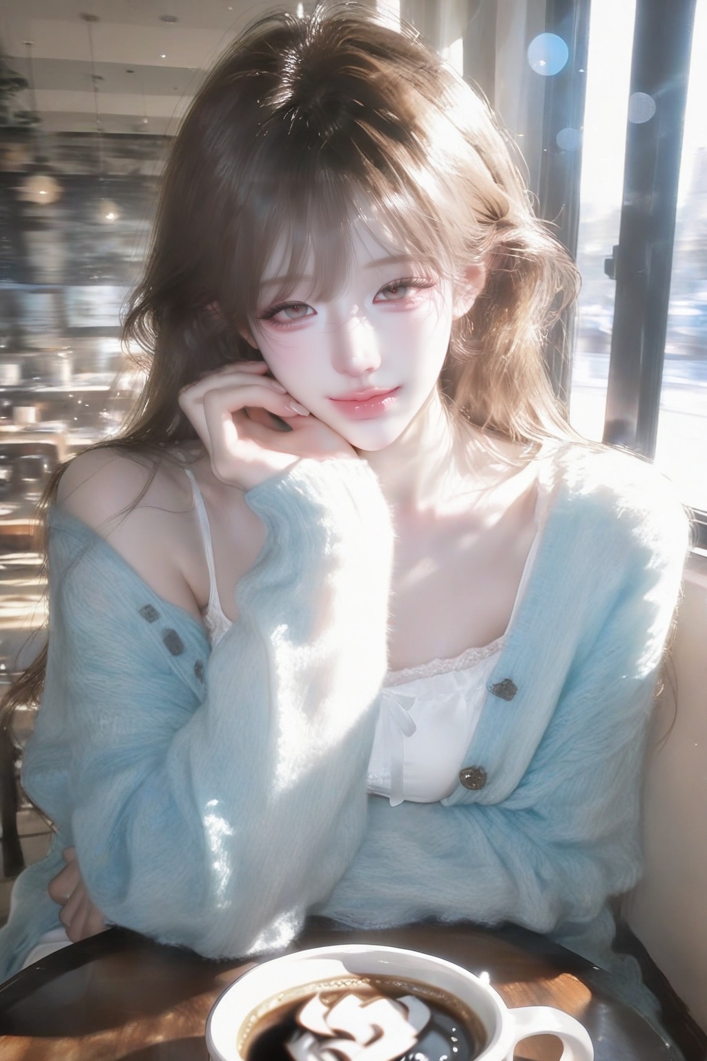 beautiful korean girl,  long soft brown hair,  natural makeup on Tensor.Art