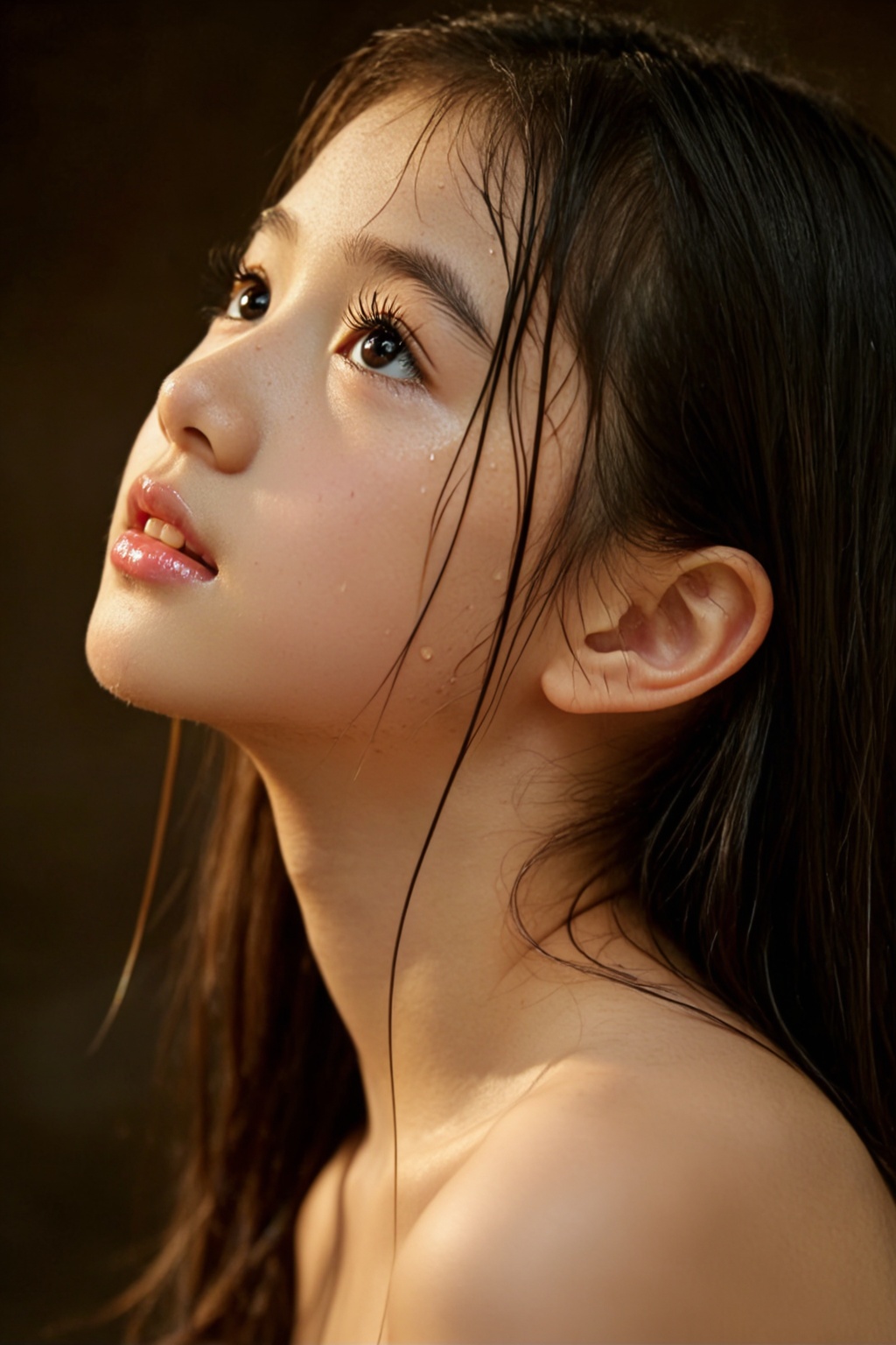 13 岁清纯少女,  侧身45 度微微仰头,  头部完整呈现 on Tensor.Art