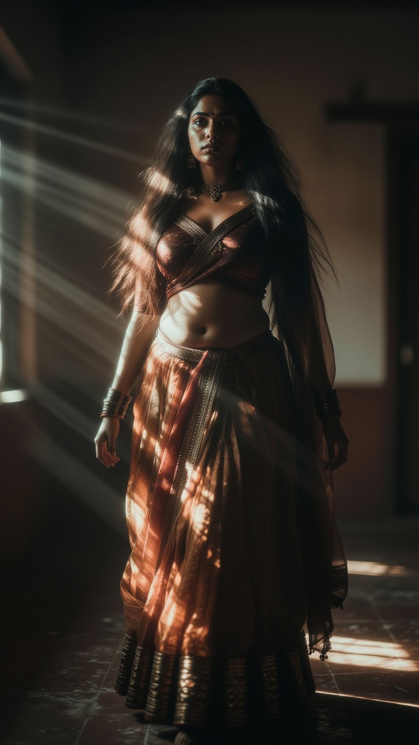 Subject: A Kerala woman with a curvy plump body and defined hourglass figure,  wide hips,  large thighs by LoRa Factory on...