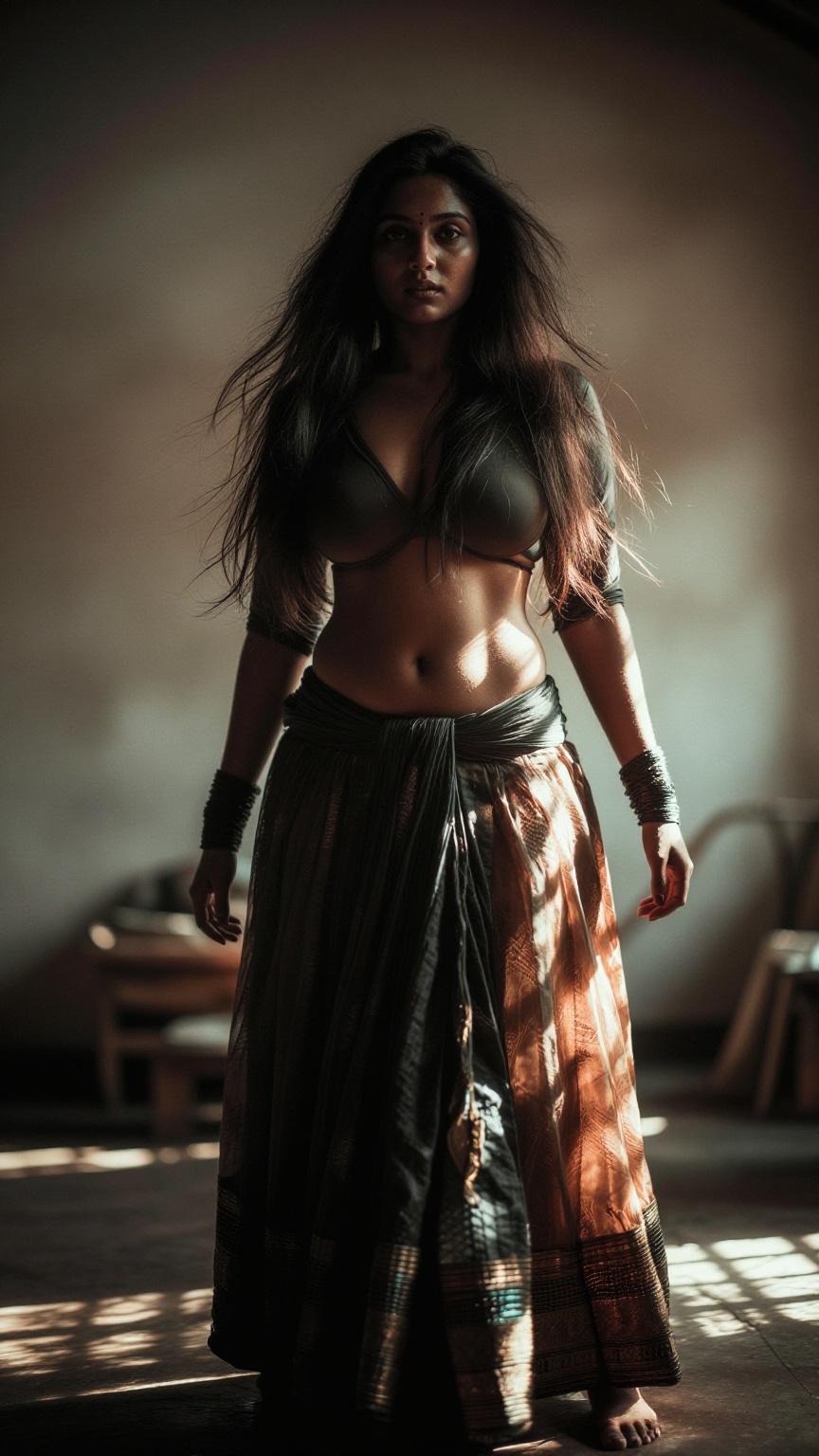 Subject: A Kerala woman with a curvy plump body and defined hourglass figure,  wide hips,  large thighs by LoRa Factory on...