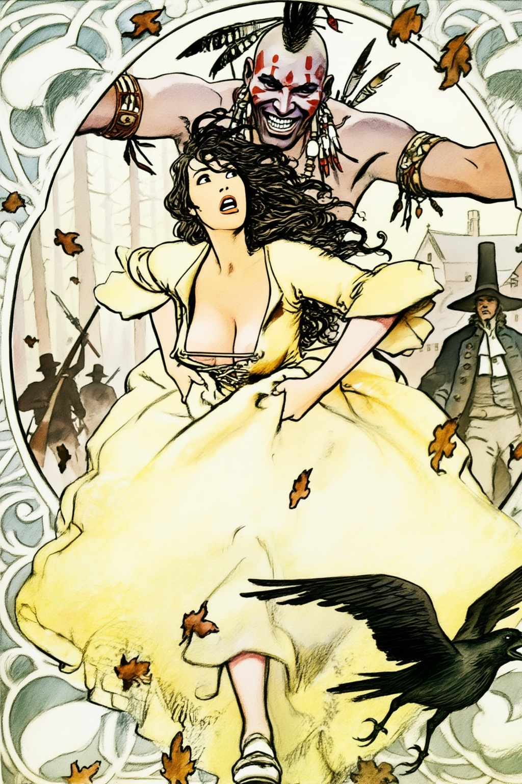 milomanara8z20 illustration. A dark-haired woman,  with her long,  wavy hair flowing on Tensor.Art