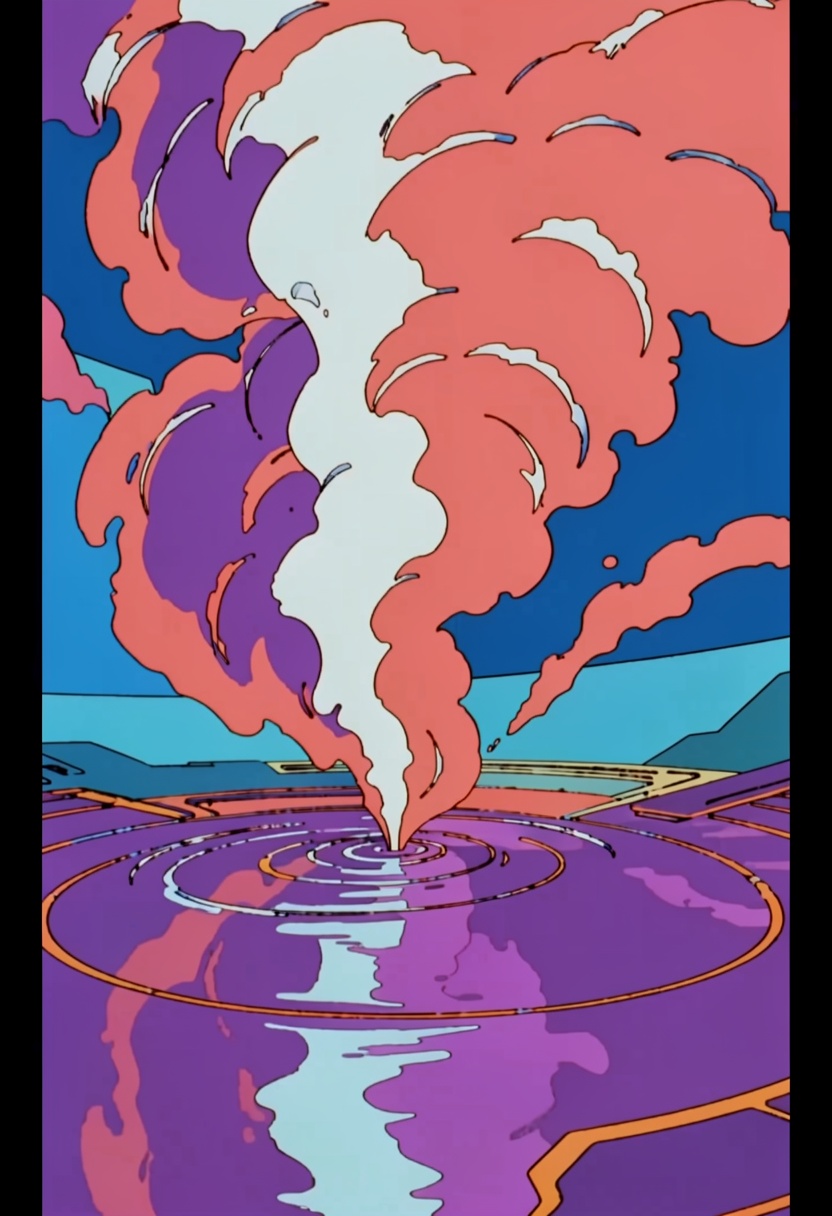 This is a science fiction digital drawing with a surreal,  futuristic safarieyes energy. An abstract cloud of smoke is bil...