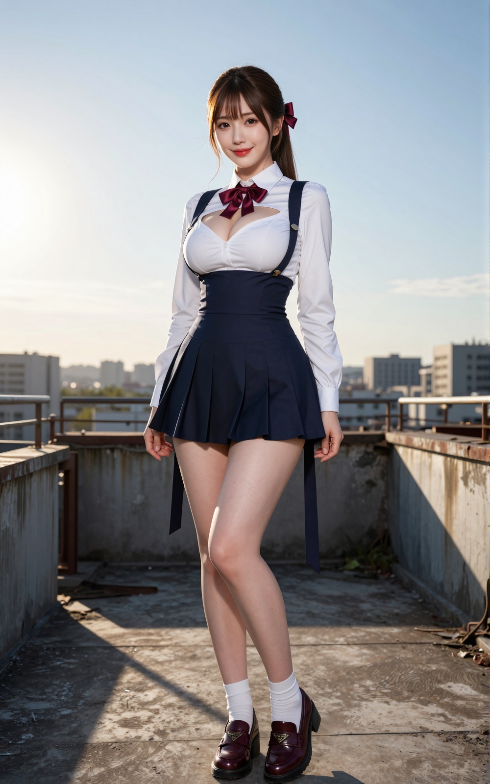Image of a Korean woman: "A beautiful Korean woman boasting an hourglass figure,  round and voluptuous I-cup breasts,  all...