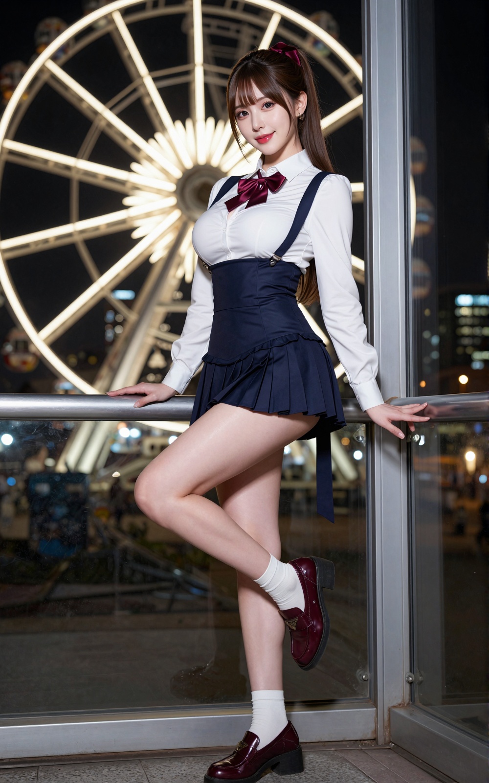 Image of a Korean woman: "A beautiful Korean woman boasting an hourglass figure,  round and voluptuous I-cup breasts,  all...