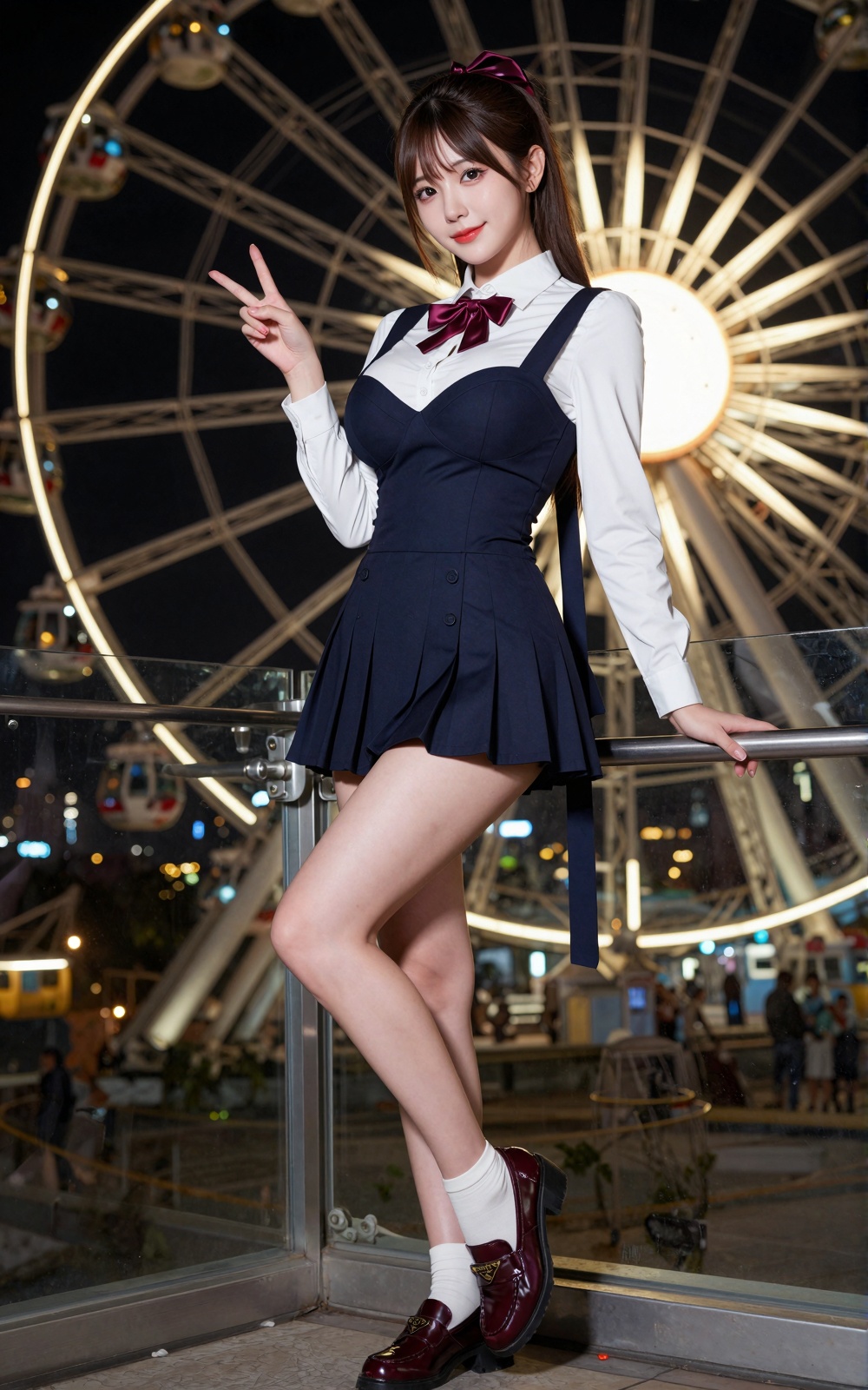 Image of a Korean woman: "A beautiful Korean woman boasting an hourglass figure,  round and voluptuous I-cup breasts,  all...