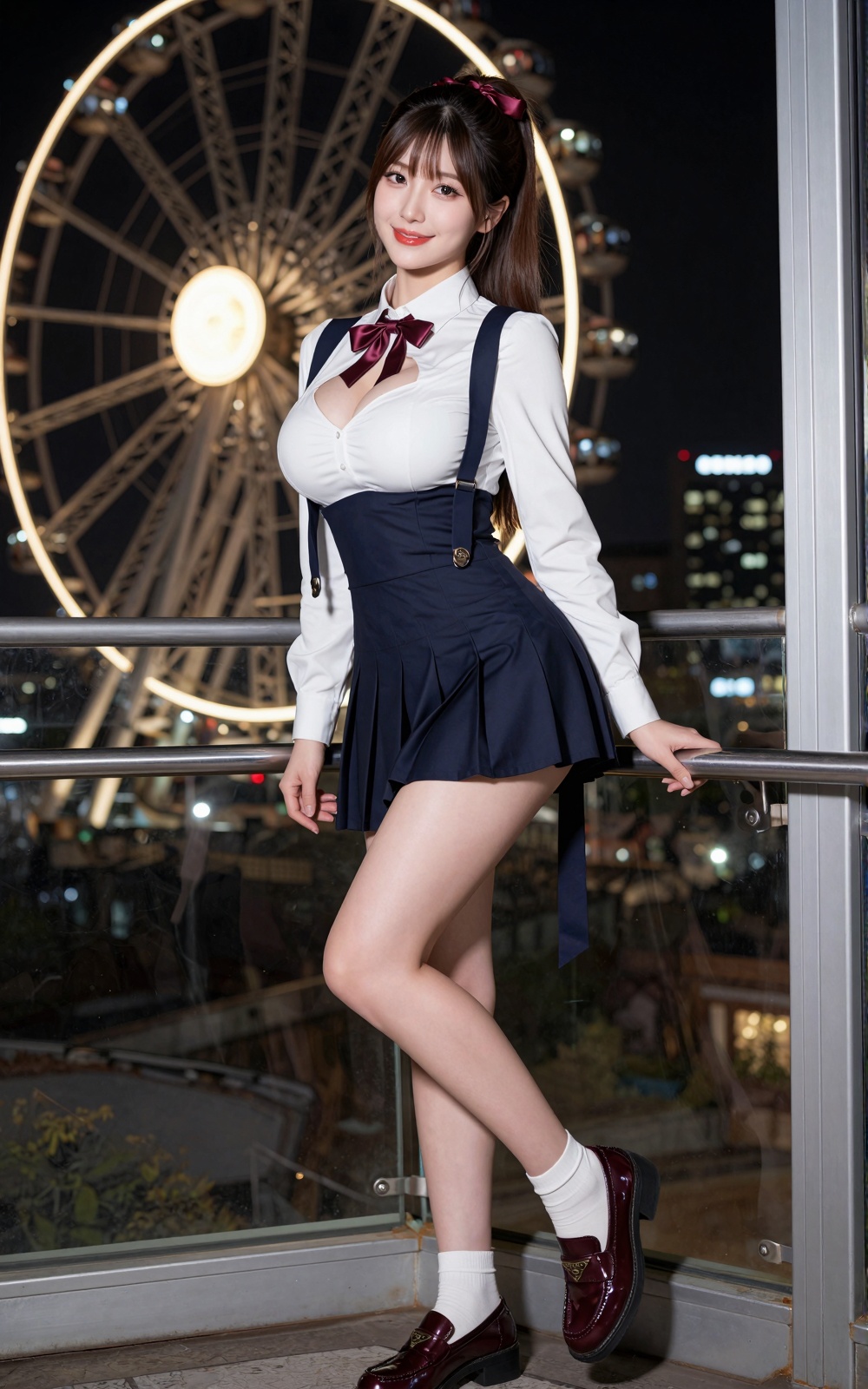 Image of a Korean woman: "A beautiful Korean woman boasting an hourglass figure,  round and voluptuous I-cup breasts,  all...