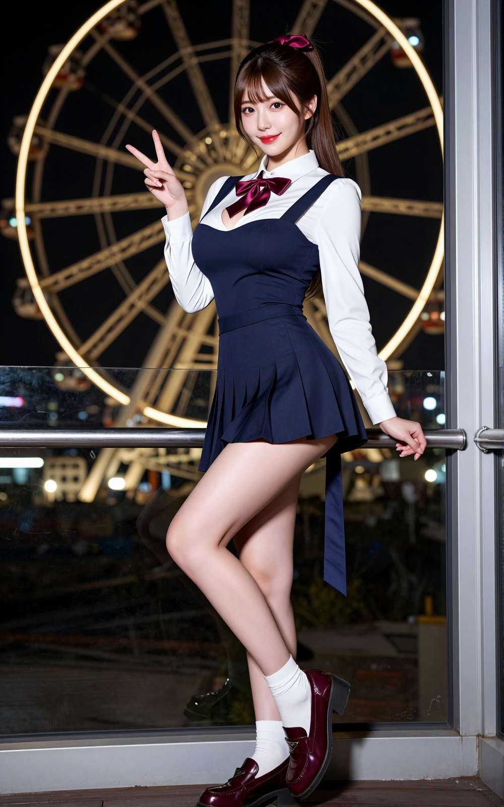Image of a Korean woman: "A beautiful Korean woman boasting an hourglass figure,  round and voluptuous I-cup breasts,  all...