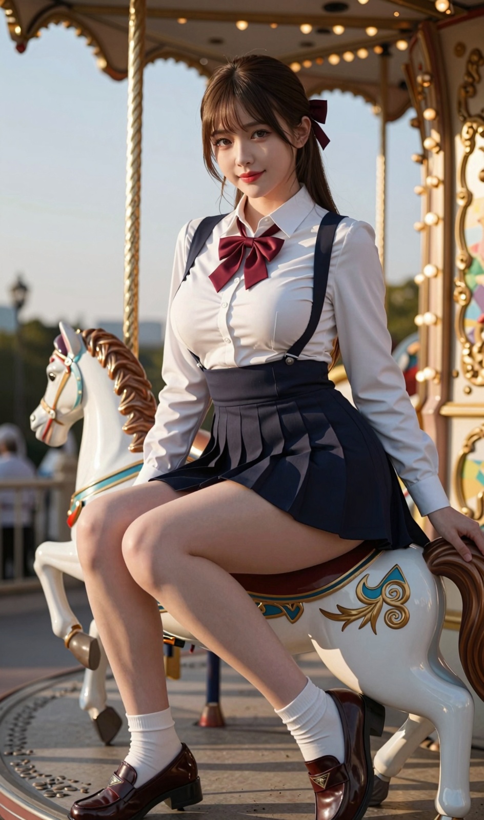 Image of a Korean woman: "A beautiful Korean woman boasting an hourglass figure,  round and voluptuous I-cup breasts,  all...