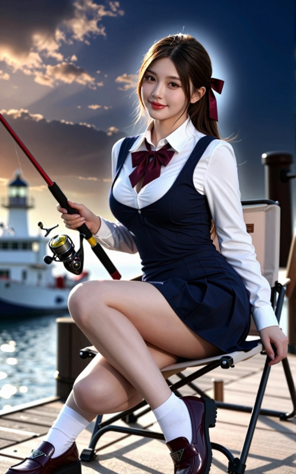 Image of a Korean woman: "A beautiful Korean woman boasting an hourglass figure,  round and voluptuous I-cup breasts,  all...