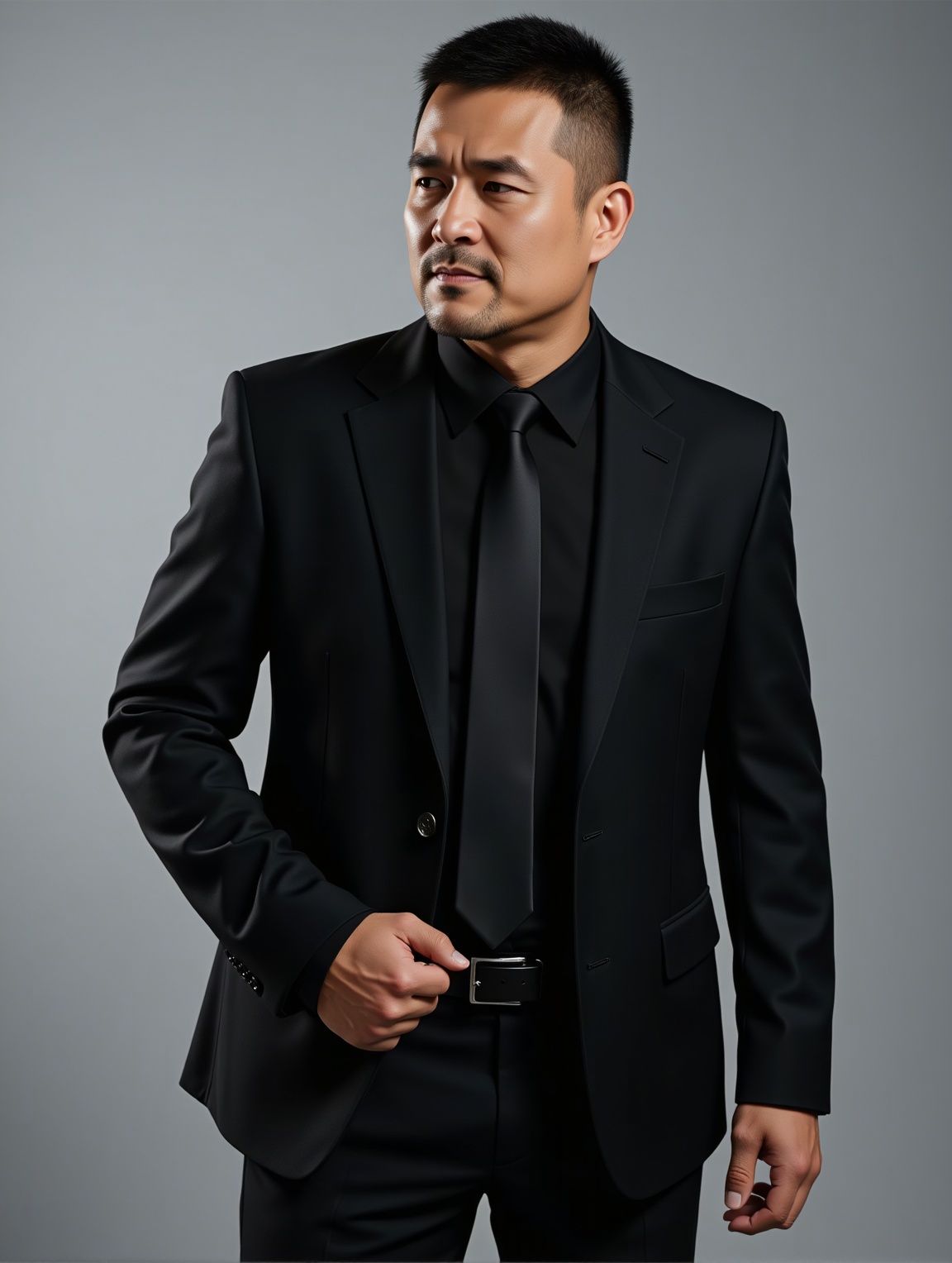 nsjs,  A man is wearing a black suit and wearing a black shirt,  a black tie by 一起旅行 on Tensor.Art