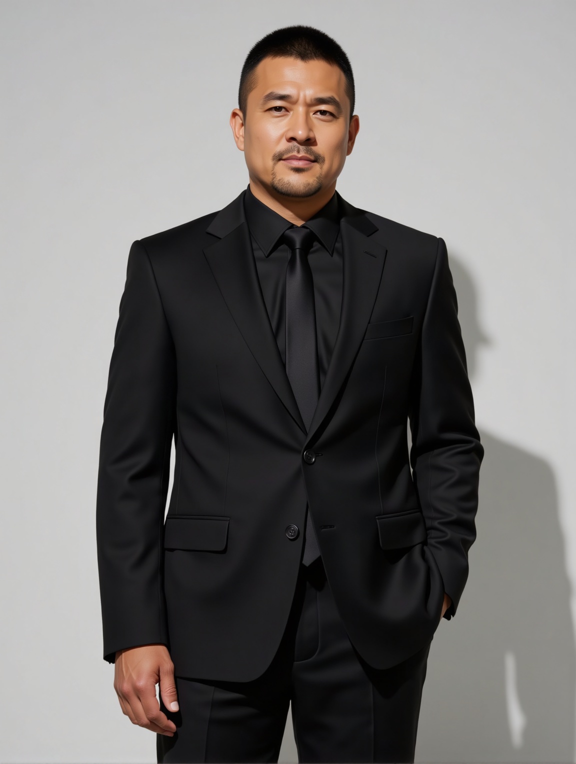 nsjs,  A man is wearing a black suit and wearing a black shirt,  a black tie by 一起旅行 on Tensor.Art