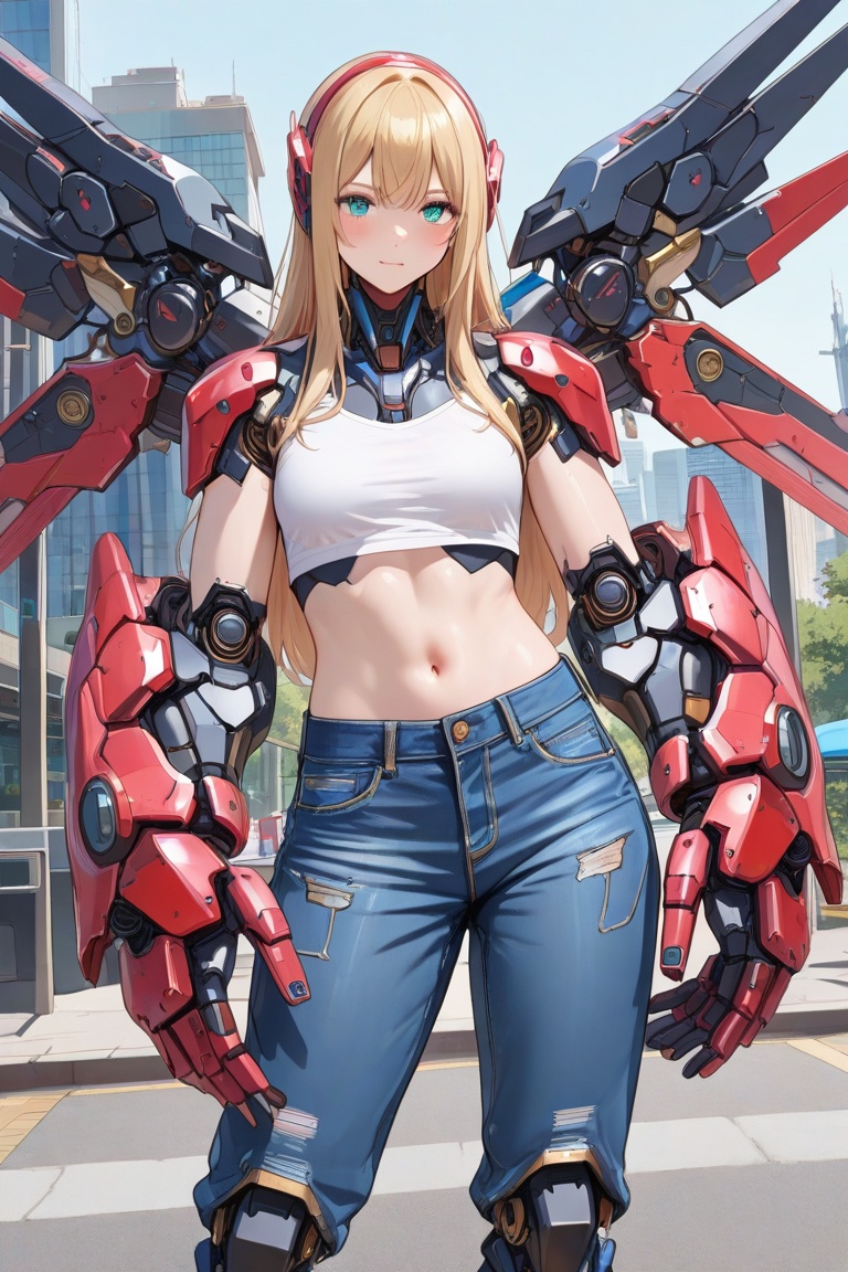 1girl,  cyborg,  crop top on Tensor.Art