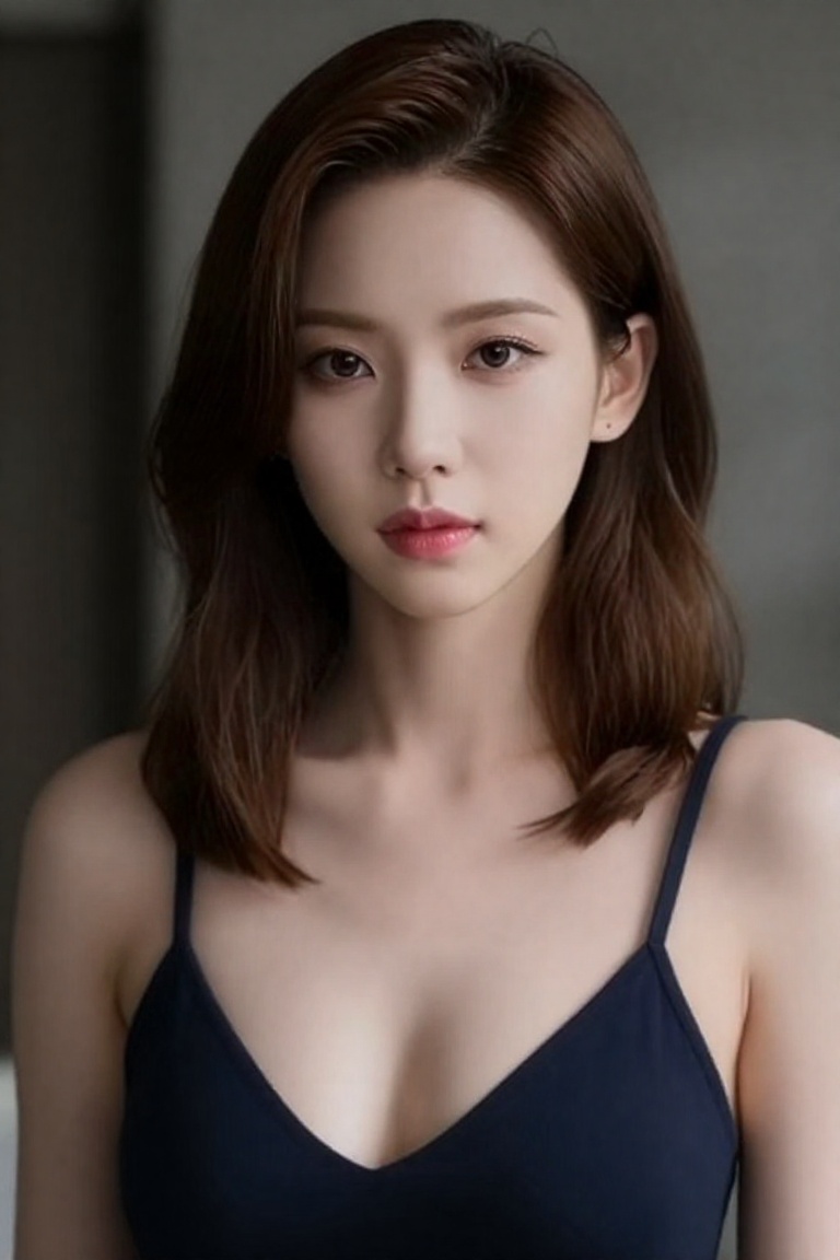 Create a masterpiece in best quality featuring a solo 1girl with brown hair,  looking directly at the viewer with a breast...