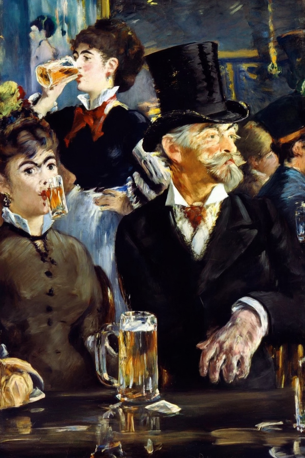 edouardmanet3z20 painting. A 19th-century cafe scene,  capturing a group of elegantly dressed patrons in a vibrant social...