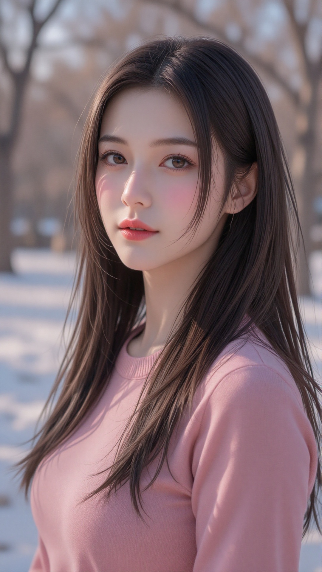 photograph of an east asian woman with long,  straight,  dark brown hair by Dragon God on Tensor.Art