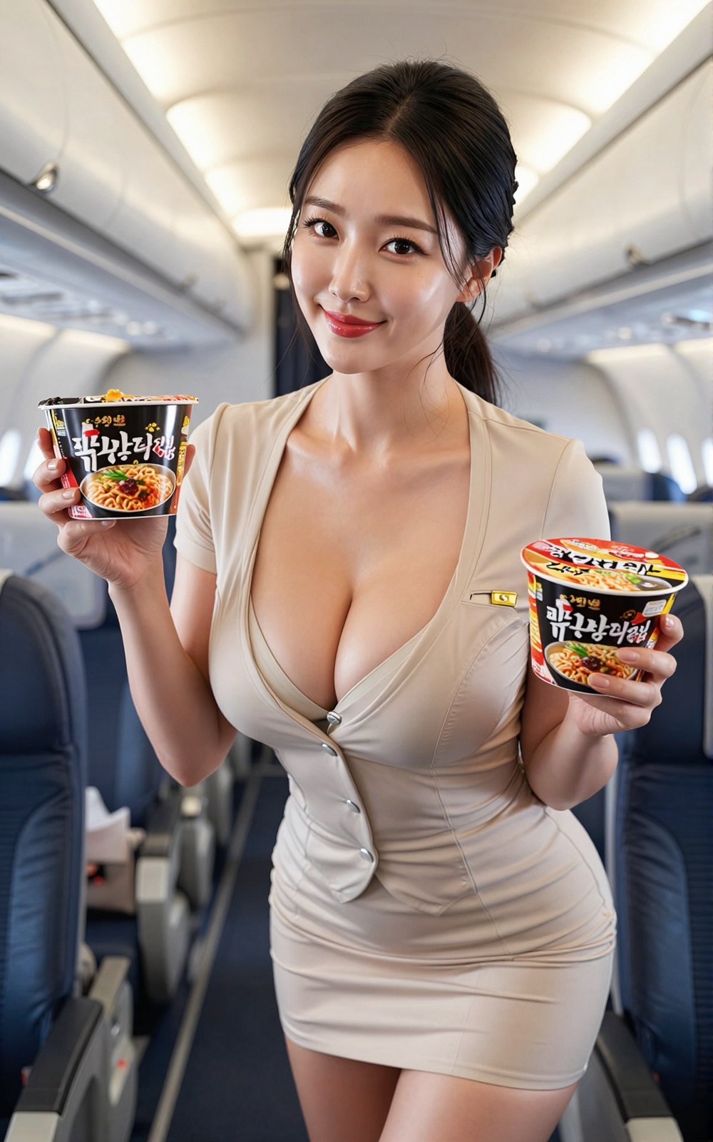 Image of a Korean woman Actual Photo: 2.0,  "A beautiful Korean woman boasting an hourglass figure,  round and voluptuous...