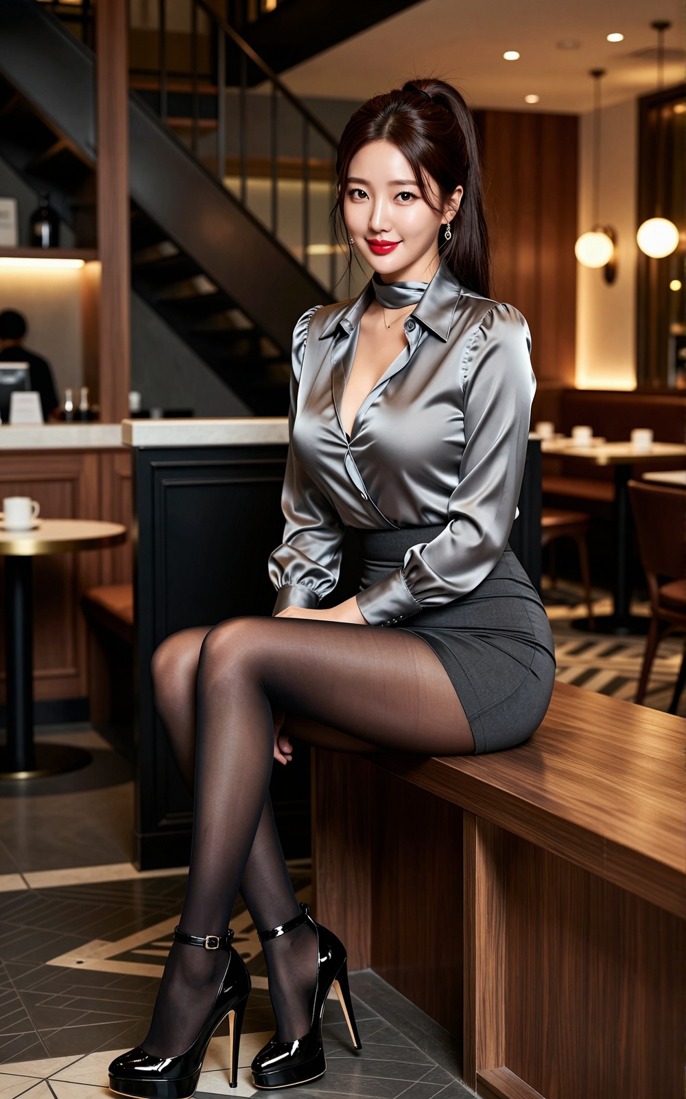 Image of a Korean woman Actual Photo: 2.0,  "A beautiful Korean woman boasting an hourglass figure,  round and voluptuous...