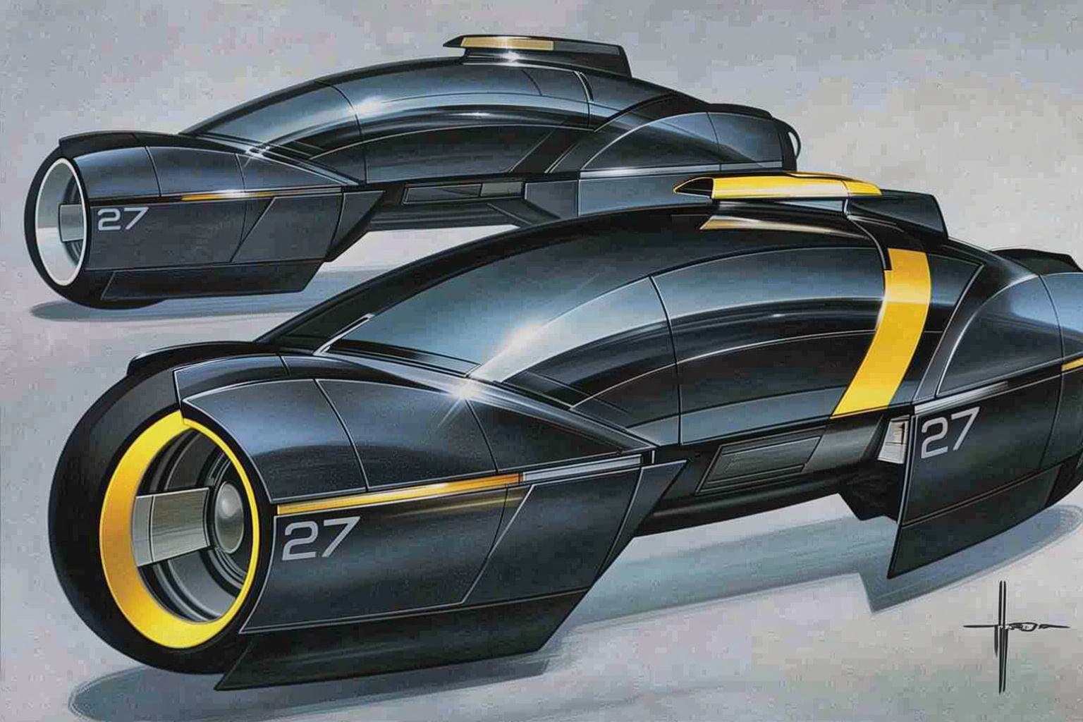 sydmead10q20 painting. Futuristic,  sleek,  and aerodynamic hovercrafts. The hovercrafts on Tensor.Art