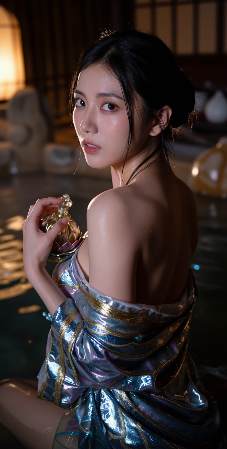 Bathed in a carefully orchestrated atmosphere of 【the immersive environment of the same hidden Iga hot spring bathhouse】,...