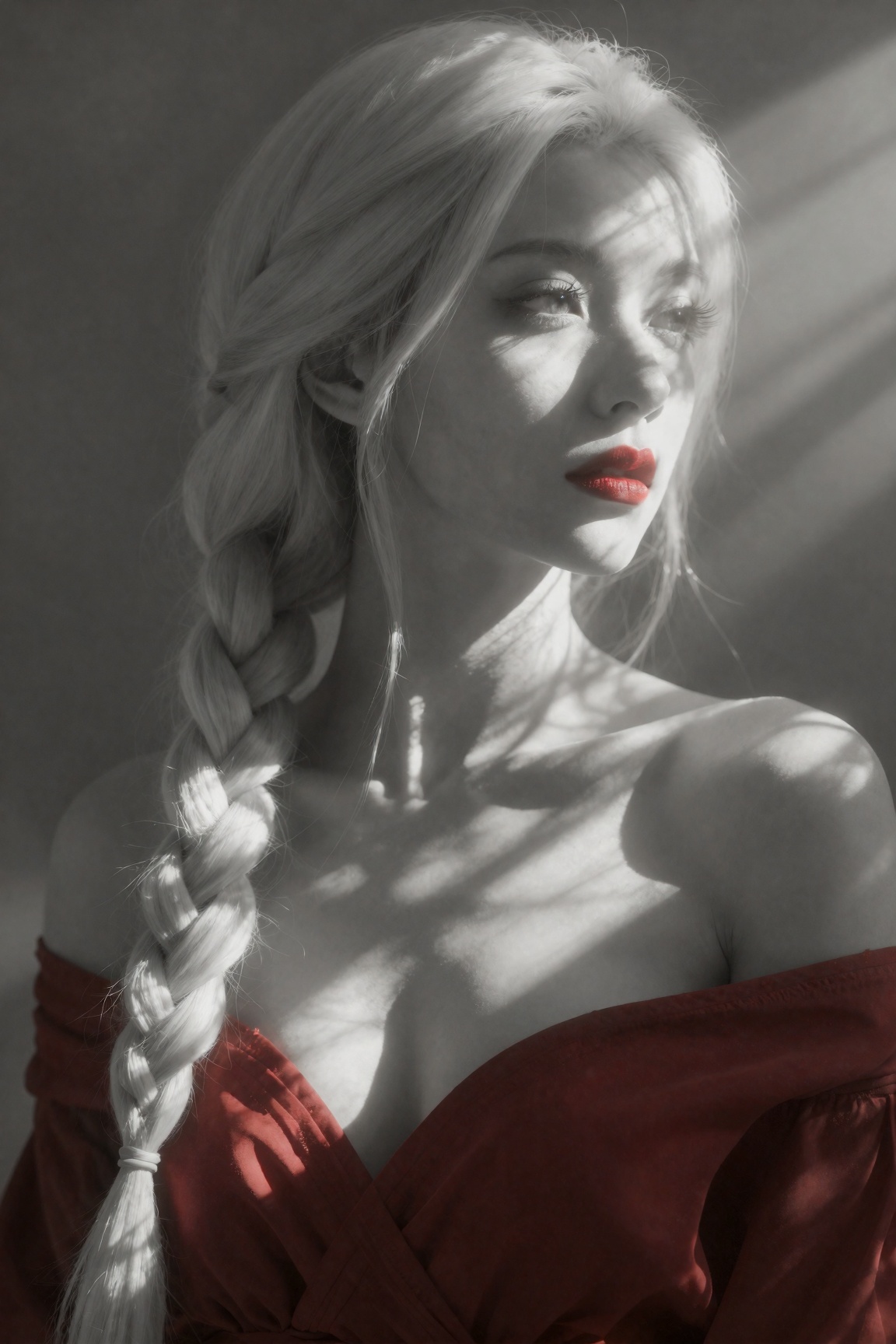 cinematic detailed digital illustration of an upper body portrait of an ethereal woman called Elle with porcelain pale ski...