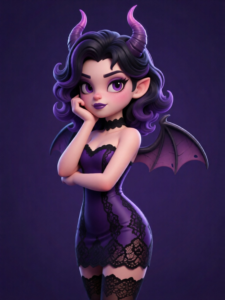 OMKT,  3D 欧美卡通风格,  狡黠的暗夜恶魔少女 by YX8954 on Tensor.Art