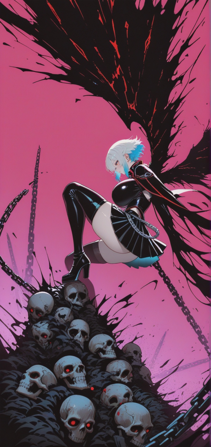 In the style of anime,  a cyberpunk warriorin front of a solid intense pink background,  huge boobs on Tensor.Art