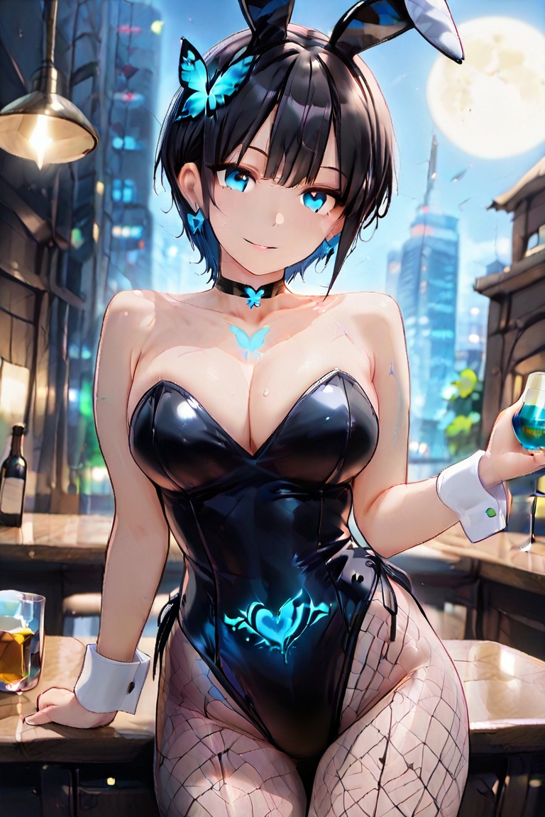 (BLACK Beautiful bunny girl) (Top quality,  masterpiece,  high quality) 1 person on Tensor.Art