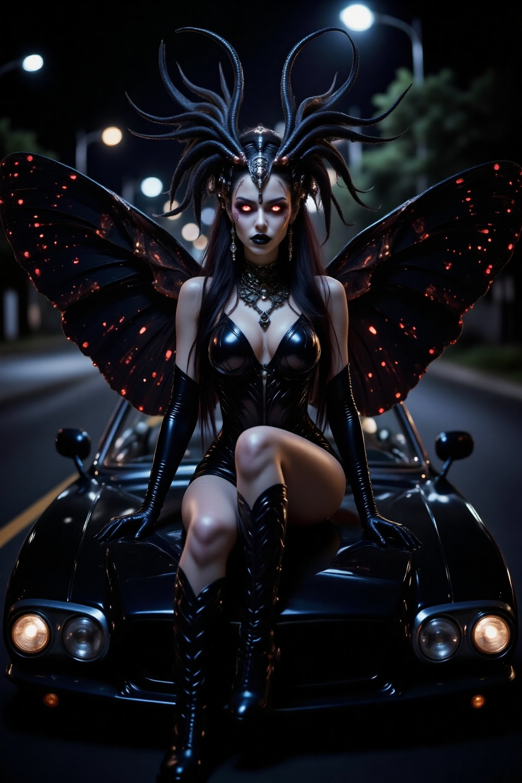 Top quality. Inspiration: Moths,  Mothman,  urban legends. Image: Close-up: A woman with long on Tensor.Art