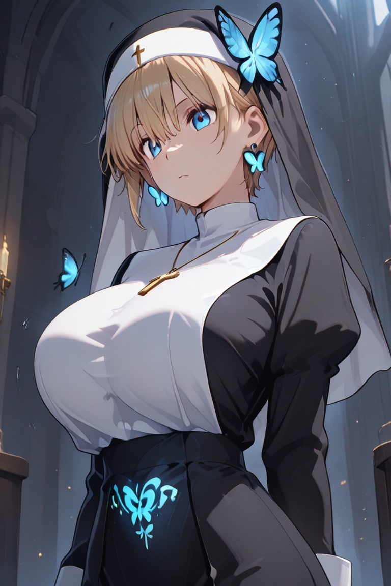 Kiyoka-chan,  blue glowing earrings,  tattoo on clothing boyish on Tensor.Art