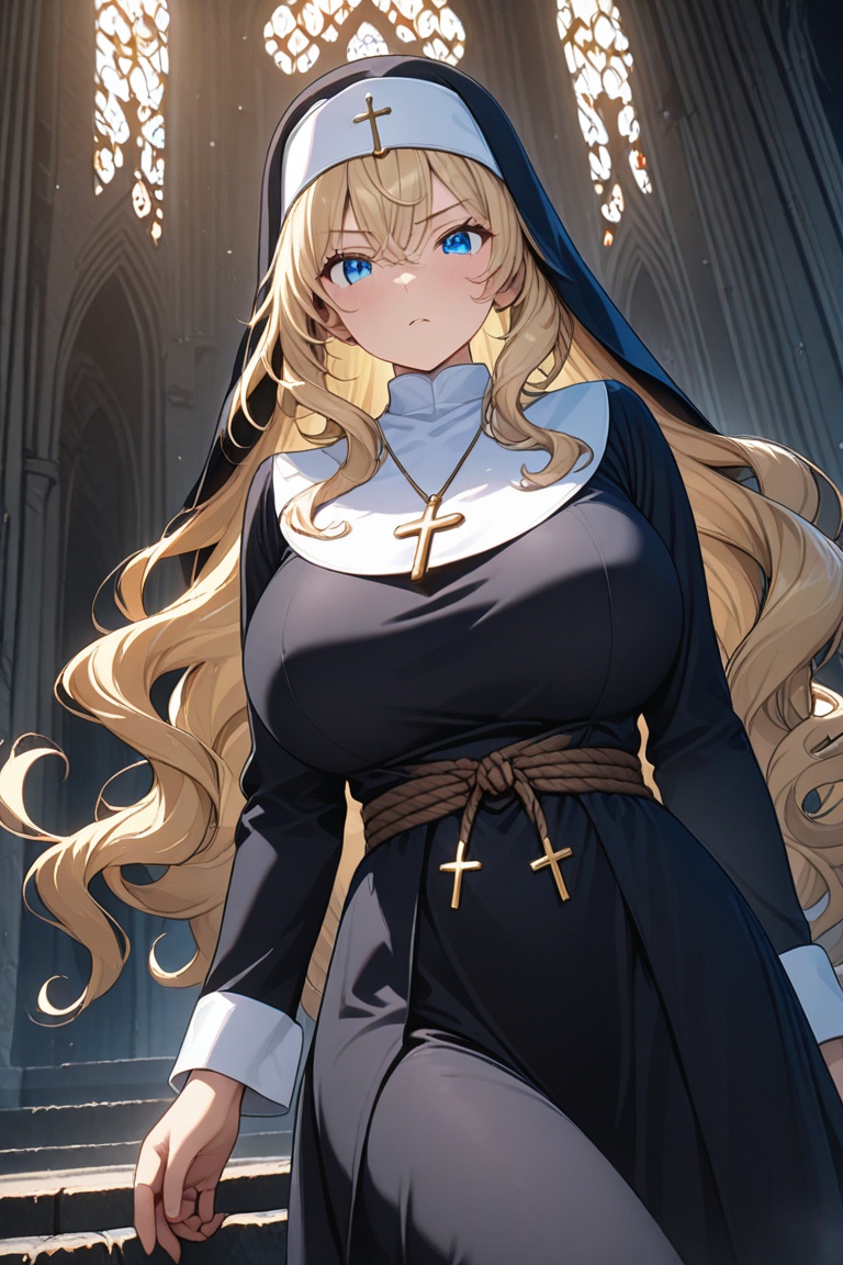 Beautiful nun,  A nun with a beautiful bust line on Tensor.Art