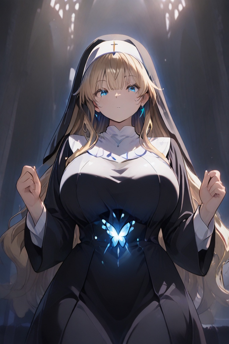 Beautiful nun,  A nun with a beautiful bust line,  Glowing effect on Tensor.Art
