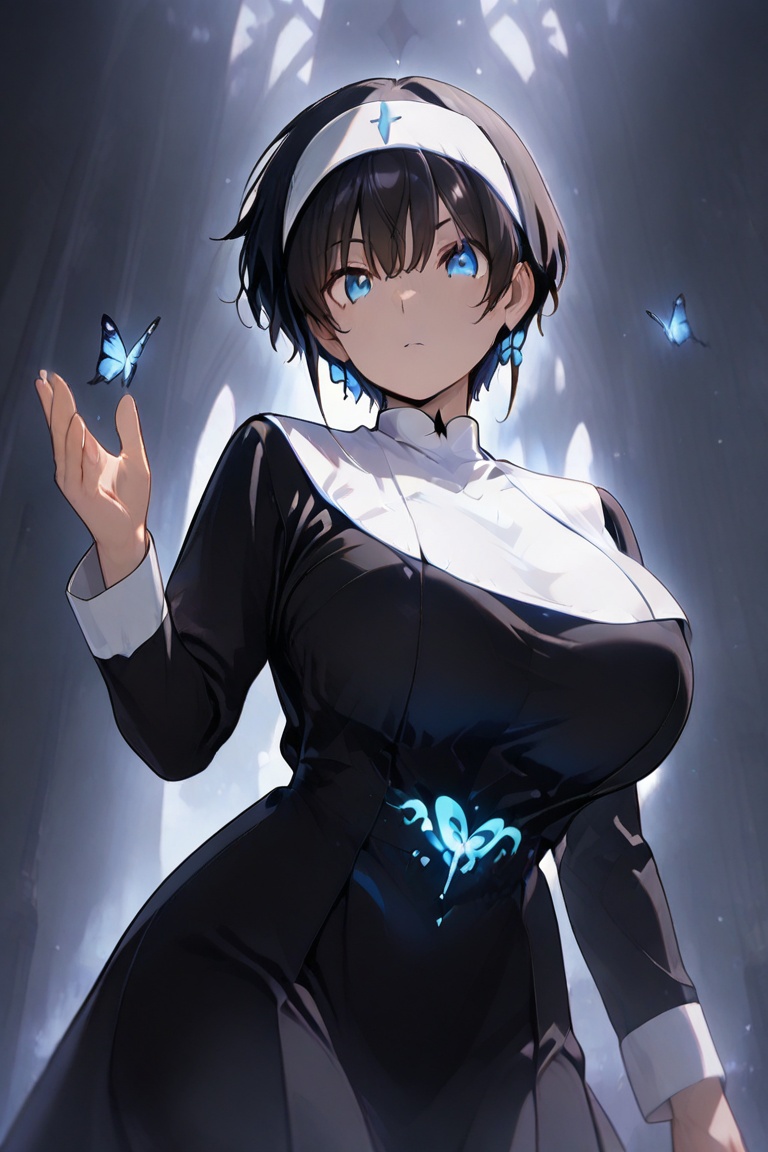 Beautiful nun,  A nun with a beautiful bust line,  Glowing effect on Tensor.Art
