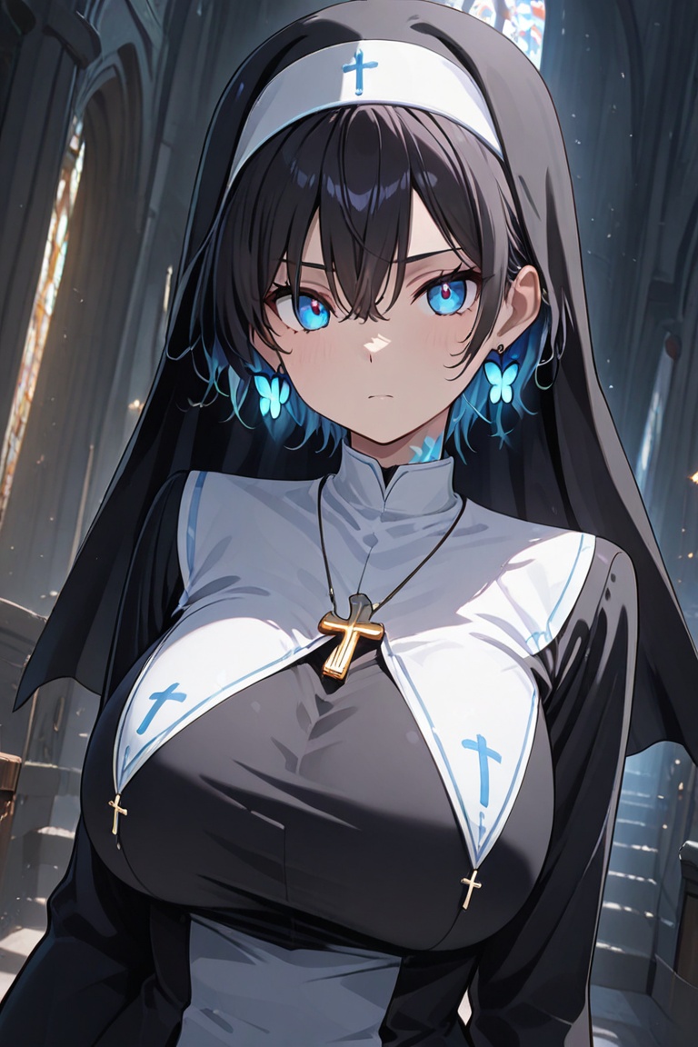 Kiyoka-chan,  blue glowing earrings,  tattoo on clothing on Tensor.Art