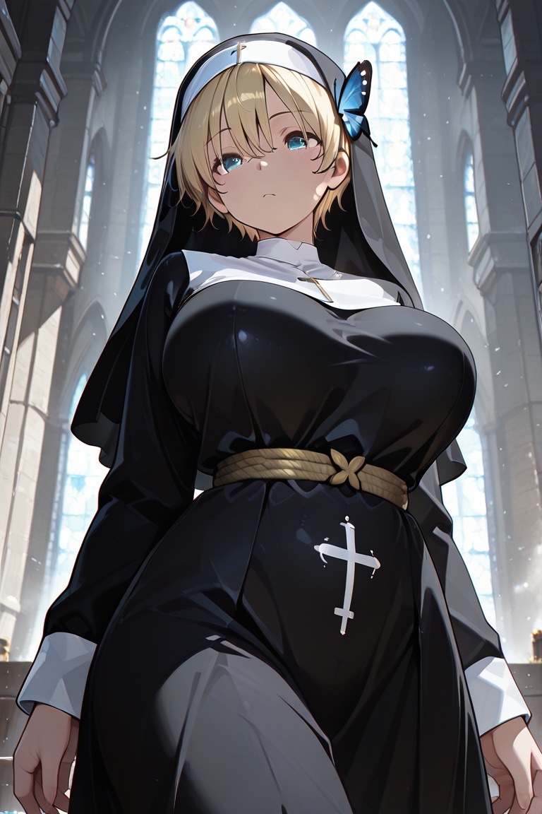Very short hair Beautiful nun,  A nun with a beautiful bust line,  masterpiece on Tensor.Art