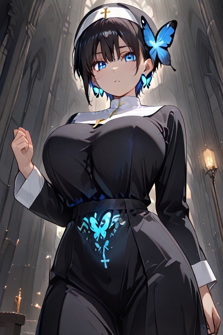 Kiyoka-chan,  blue glowing earrings,  tattoo on clothing on Tensor.Art