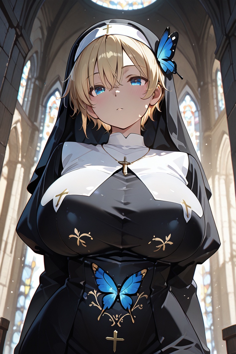 Very short hair Beautiful nun,  A nun with a beautiful bust line,  masterpiece on Tensor.Art