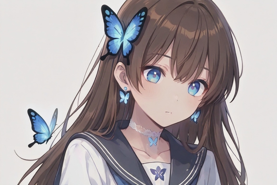 (A Cute Cross-Dressing Boy,  ) Long hair,  sailor uniform blue cross earrings on Tensor.Art