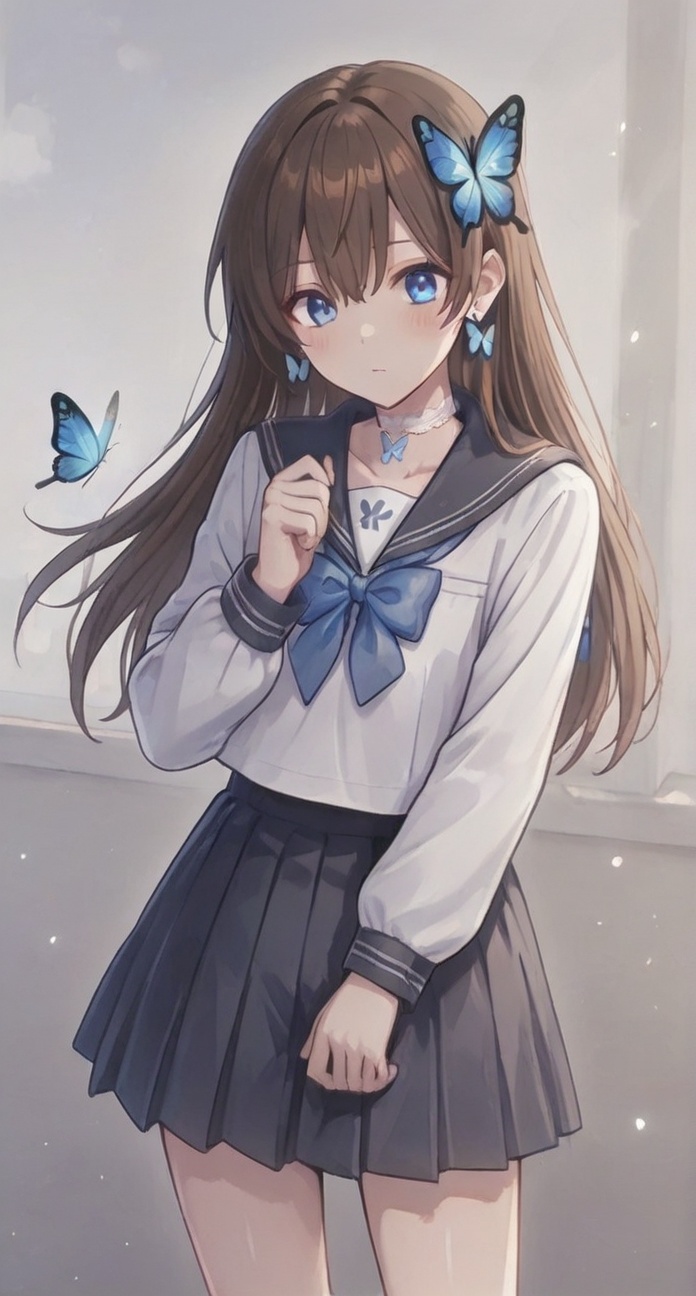 (A Cute Cross-Dressing Boy,  ) Long hair,  sailor uniform blue cross earrings on Tensor.Art