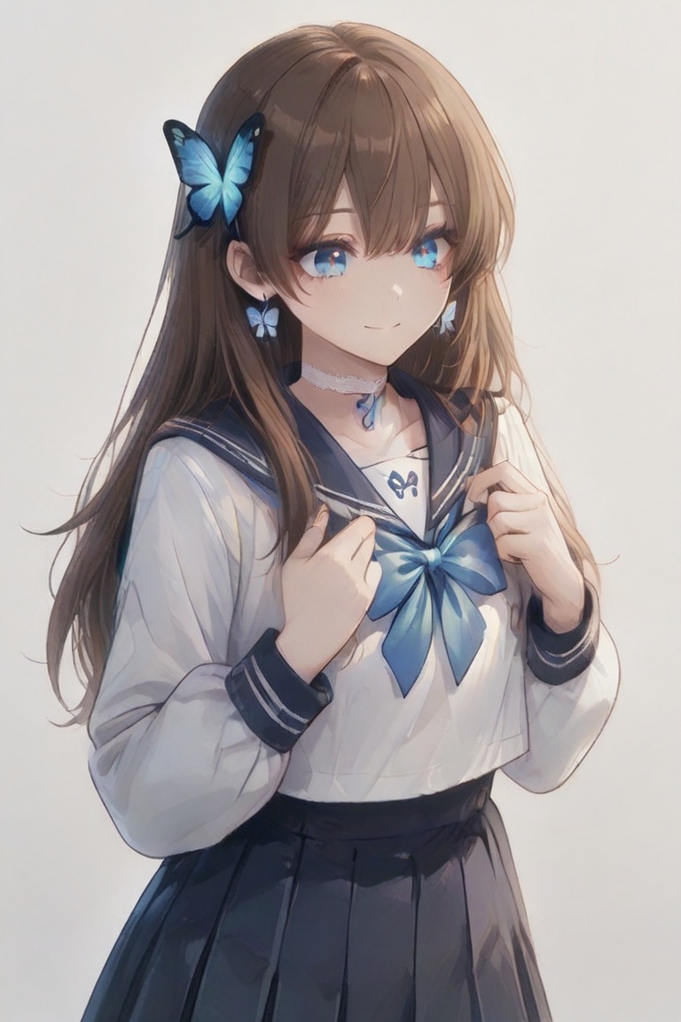 (A Cute Cross-Dressing Boy,  ) Long hair,  sailor uniform blue cross earrings on Tensor.Art