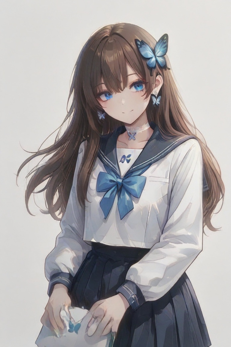 (A Cute Cross-Dressing Boy,  ) Long hair,  sailor uniform blue cross earrings on Tensor.Art