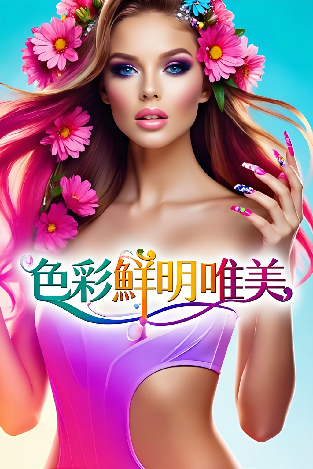 Top quality. Inspiration: Cover design. Image: A lone girl with flowing long hair,  looking at the camera,  blue eyes on T...