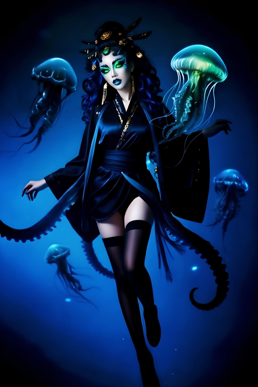 Superior quality,  ranked number one. Inspiration: Jellyfish. Visuals: In the dark,  deep blue sea on Tensor.Art