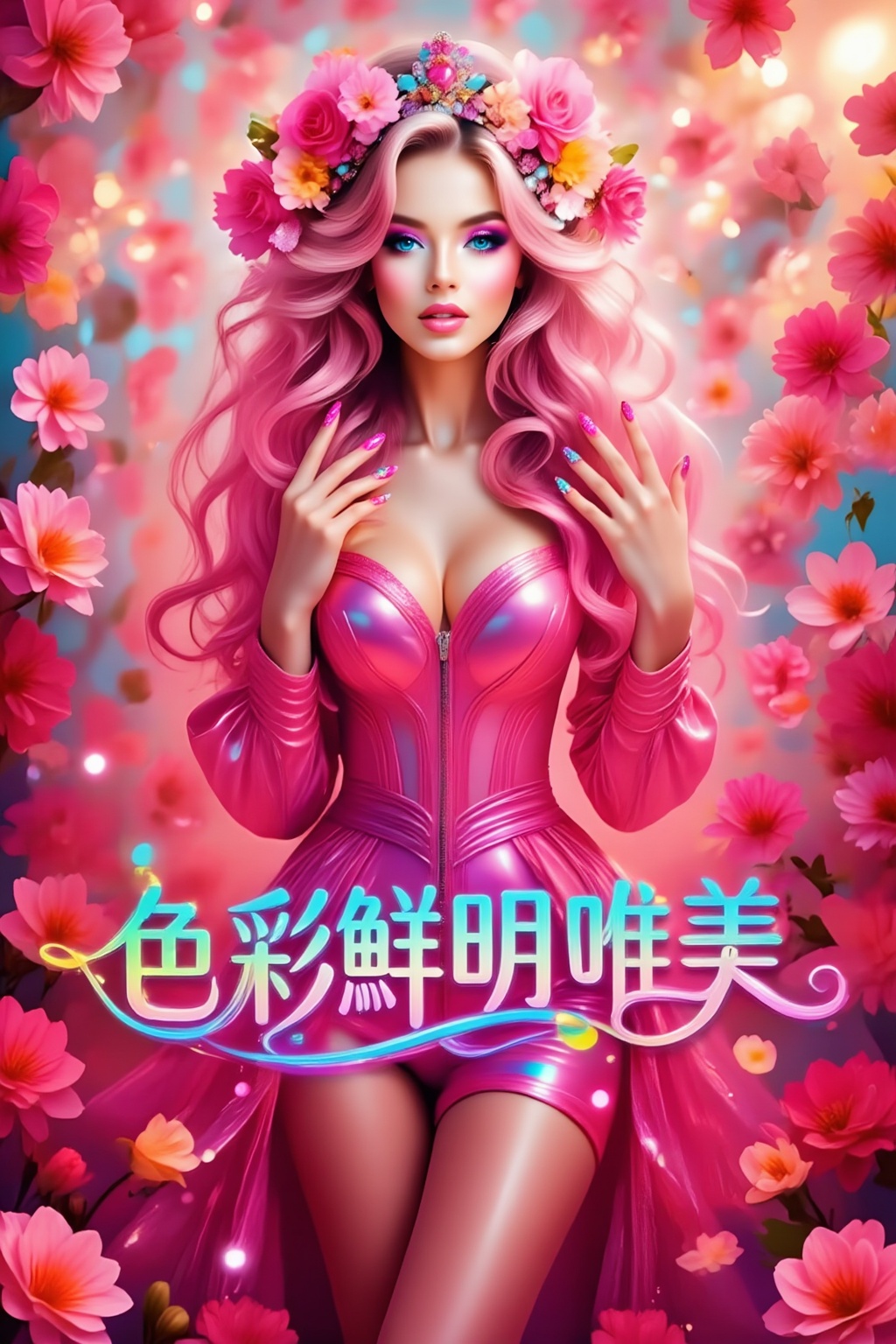 Top quality. Inspiration: Cover design. Image: A lone girl with flowing long hair,  looking at the camera,  blue eyes on T...