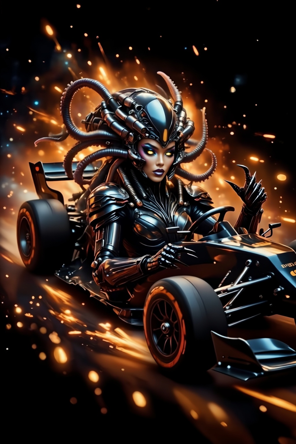 Top quality. Inspiration: F1,  Formula One,  livery. Close-up: An alien woman on Tensor.Art
