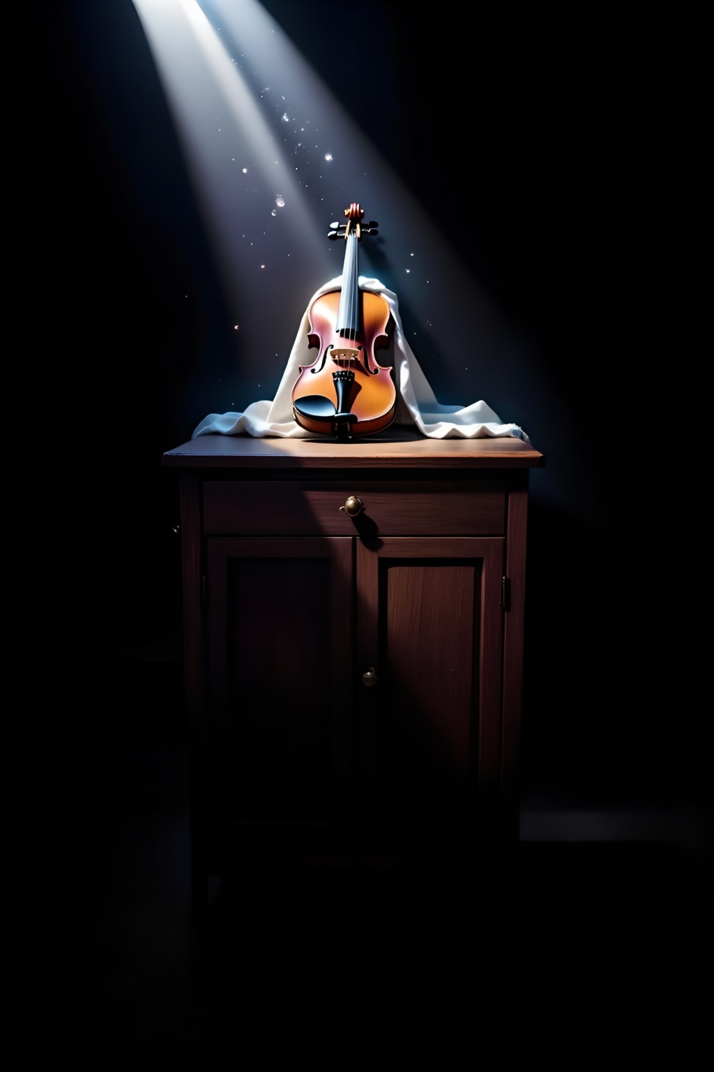 Top quality. Inspiration: violin,  light and shadow contrast,  dust. Visual effect: A close-up focuses on a violin and its...