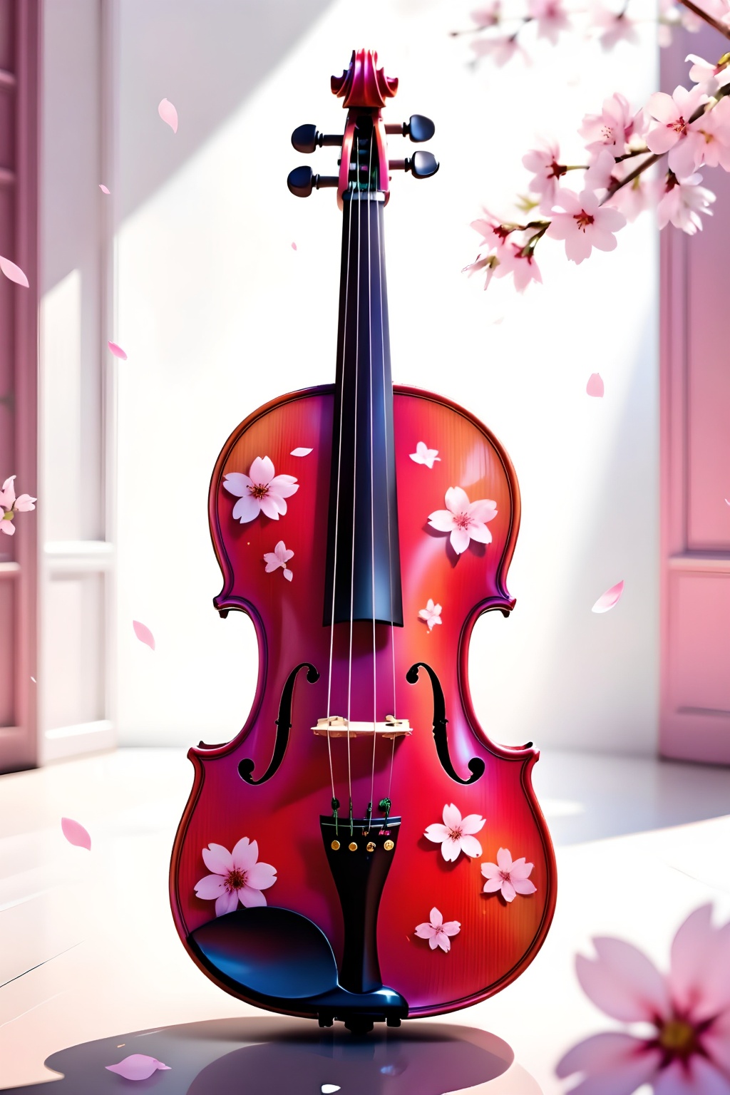 Top quality. Inspiration: Violin,  spring,  cherry blossoms on Tensor.Art